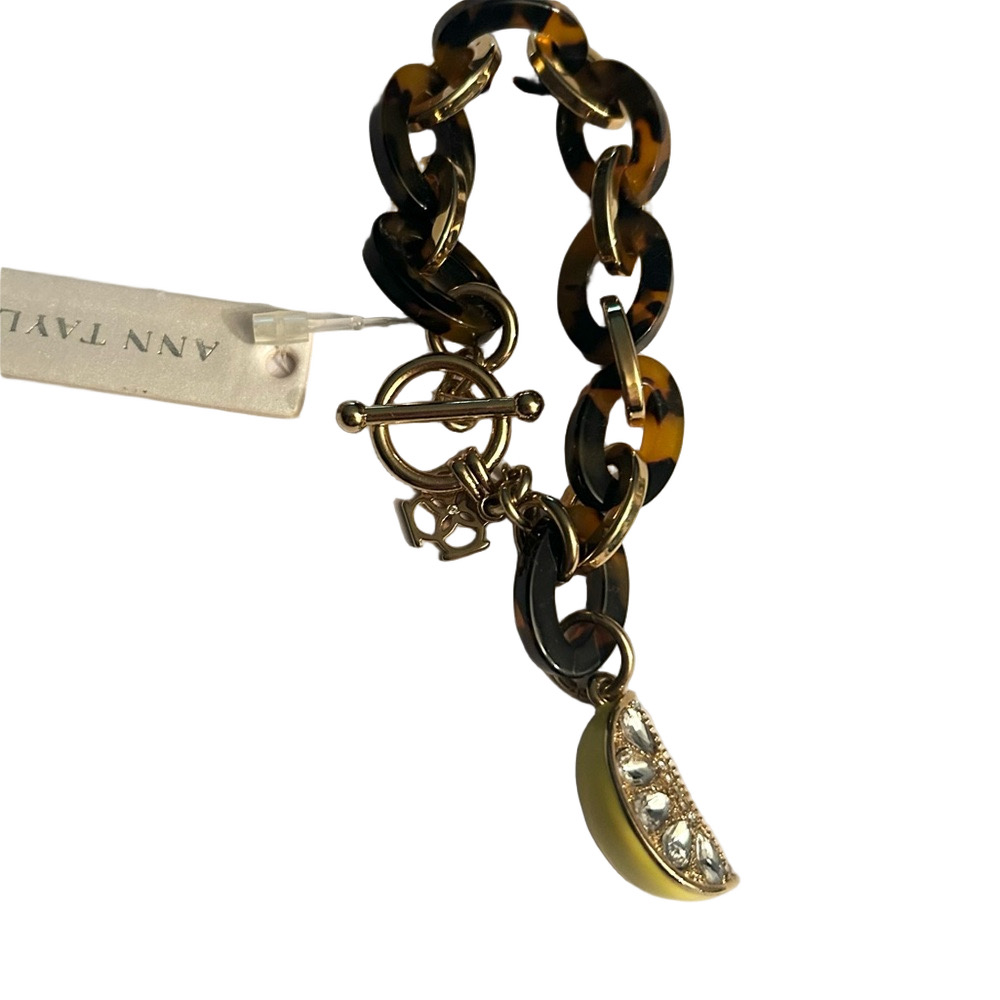 Ann Taylor Tortoise Link Bracelet with Yellow Enamel and Crystal Lemon Charm